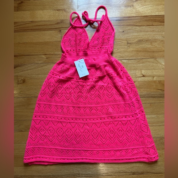 Knit Mix Women's Vacation Beach Halter Crochet Cover Up Dress - Picture 2 of 2